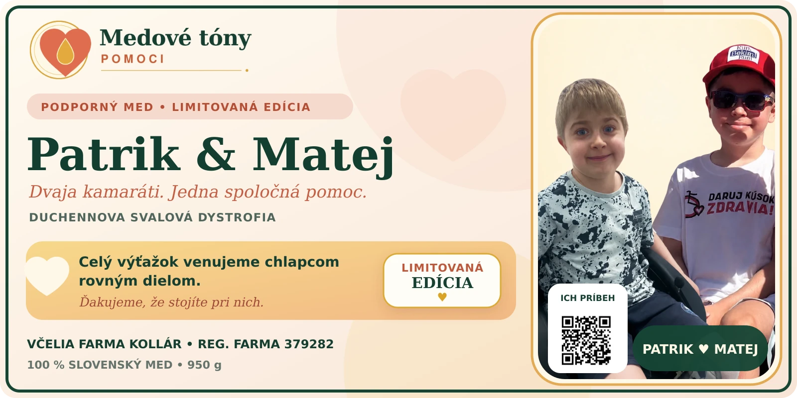 Etiketa limitovanej edície podporného medu Patrik a Matej