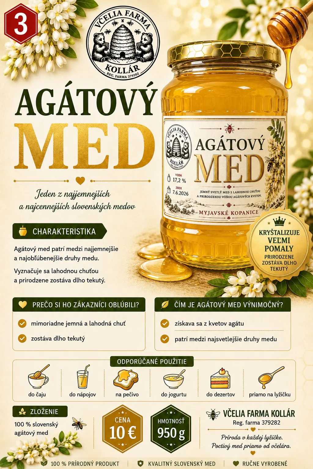 Pohár agátového medu z Myjavských kopaníc